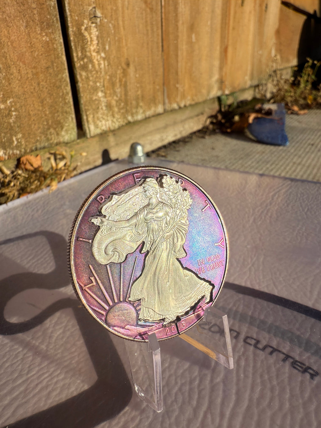 American 1 oz Silver eagle centre cut out with toned frame