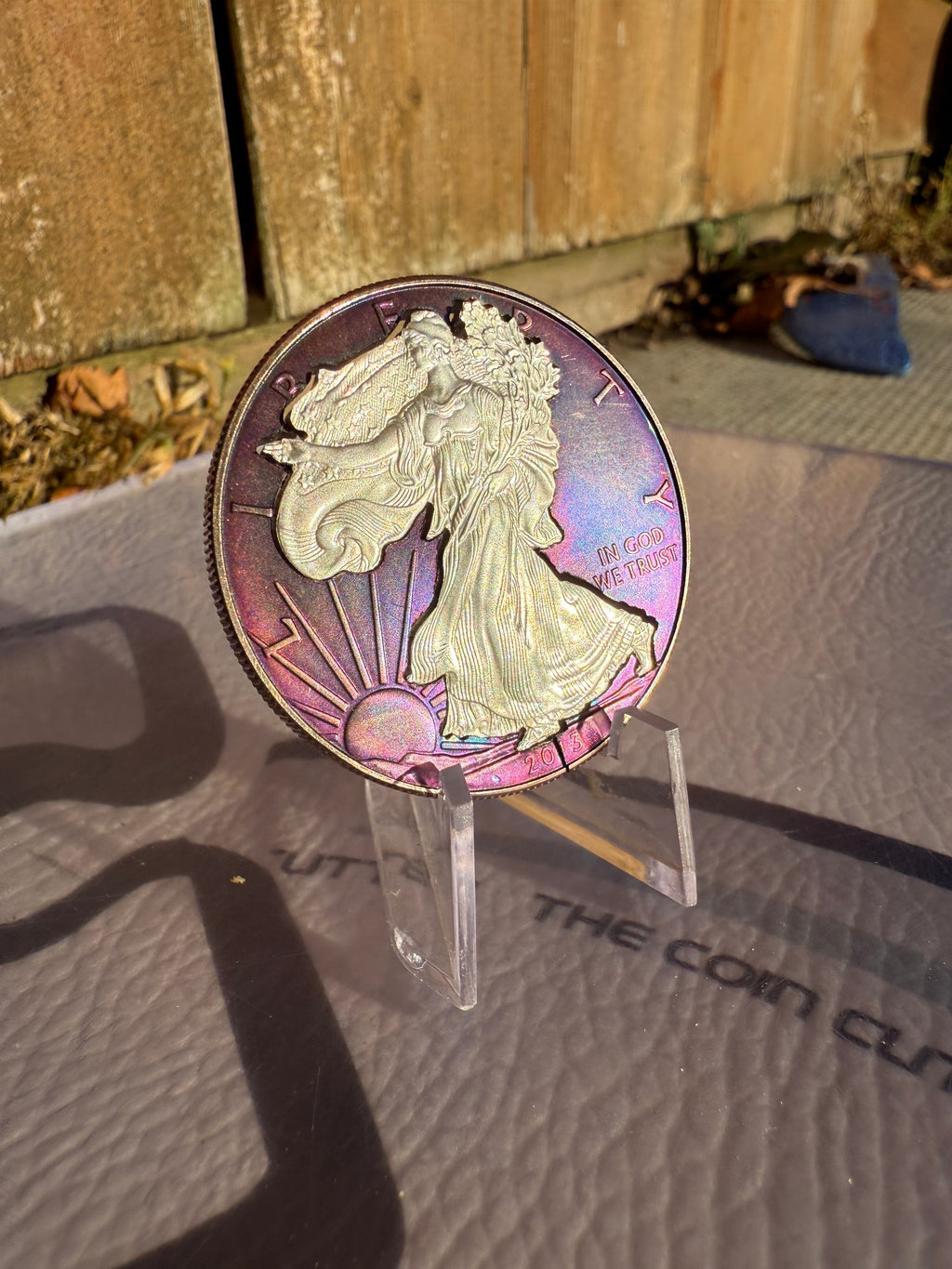 American 1 oz Silver eagle centre cut out with toned frame